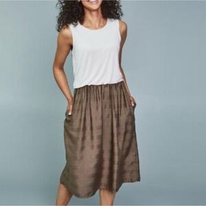 Prana Perry Midi Dress Women’s Small White/Olive with Pockets Lightweight